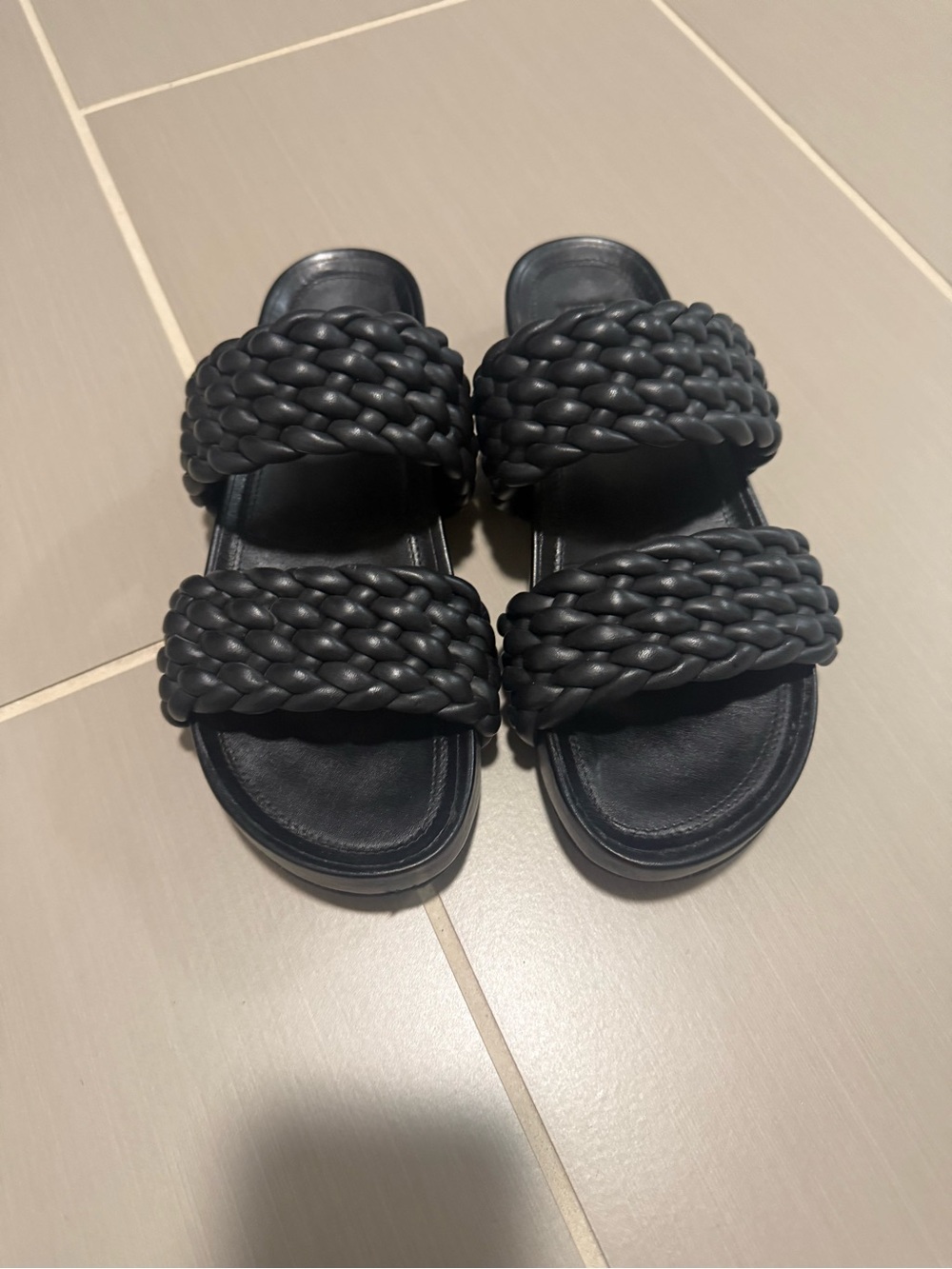 Dune London Black Braided Double-Strap Slide Sandals
